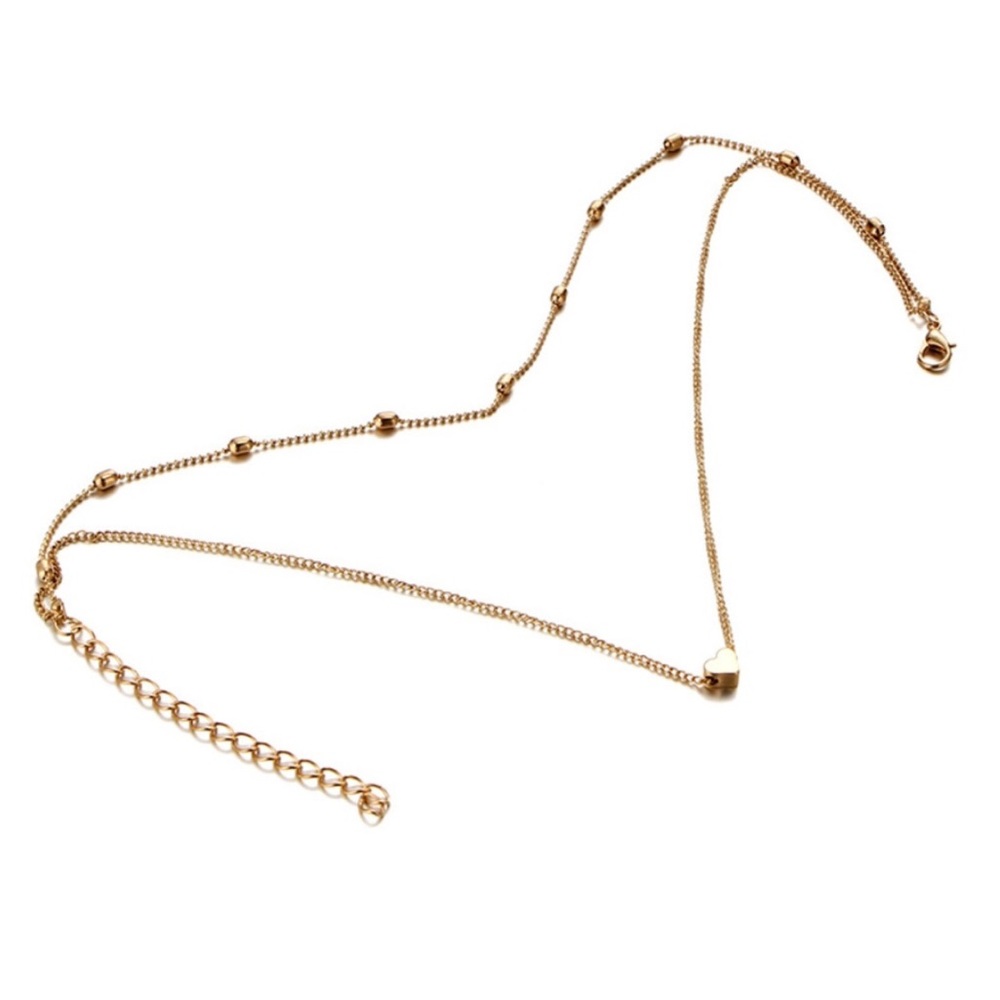 2 Layer Heart Chain Necklace Choker - Picture 3 of 4